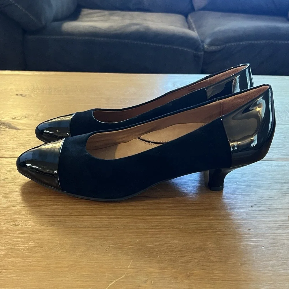 L'Amour Des Pieds LDP Women's Kishita Black Suede Patent Leather Size 9.5 Heels